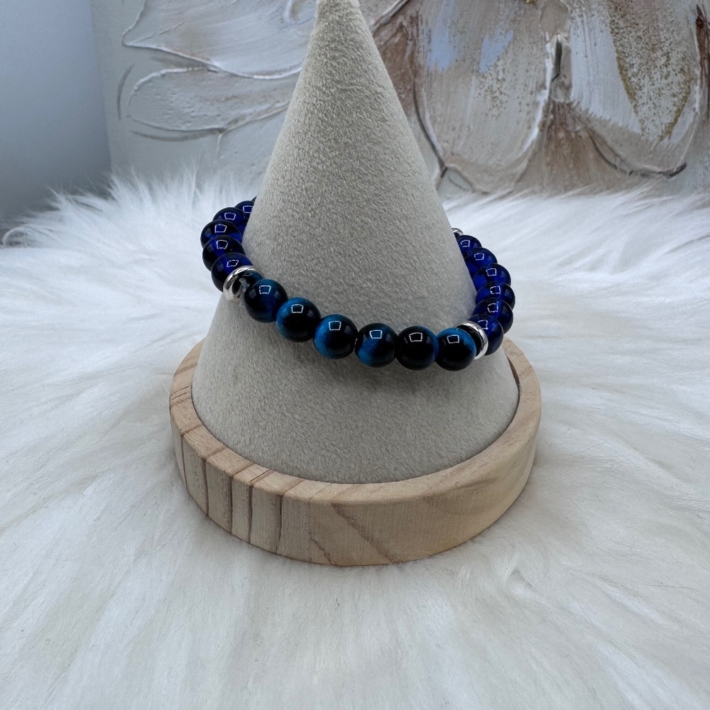 Tiger Eye mix blue & Deep blue Beaded  Bracelet - Women’s Fashion Jewelry